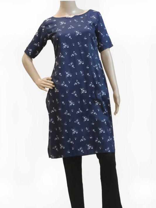 Blue Cotton Kurthi with Boat Neck with Mid "V" Cut eSiddhi