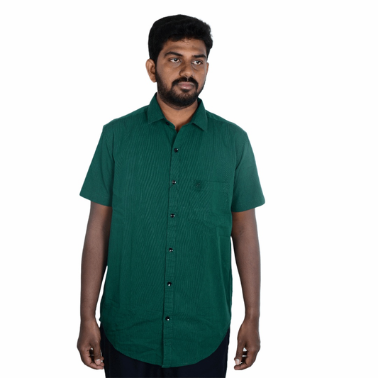 Cotton Slim Fit Half Shirt - Green -Half