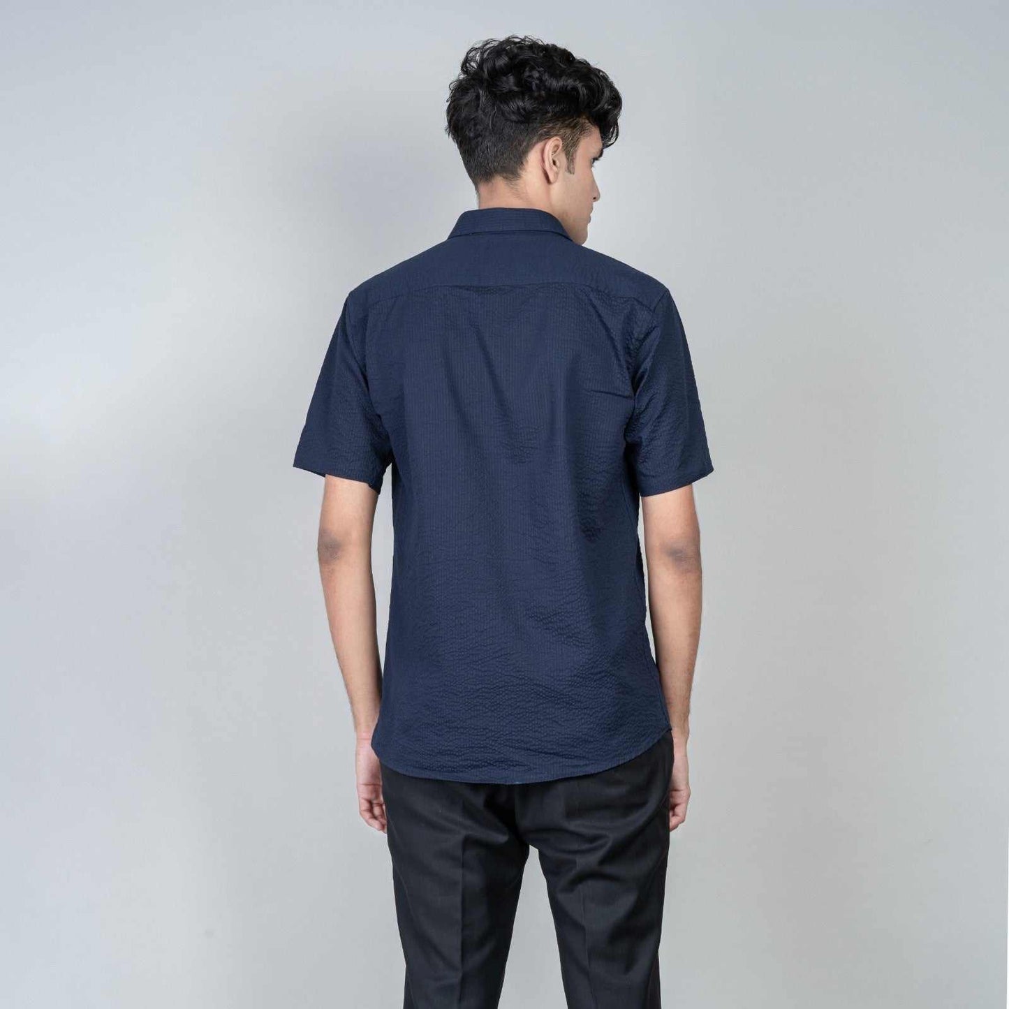 Cotton Slim Fit Half Shirt - Blue popcorn