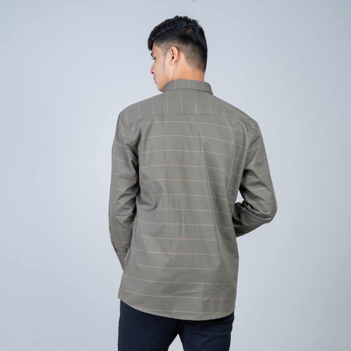 Cotton Regular Full Shirt - green stripped
