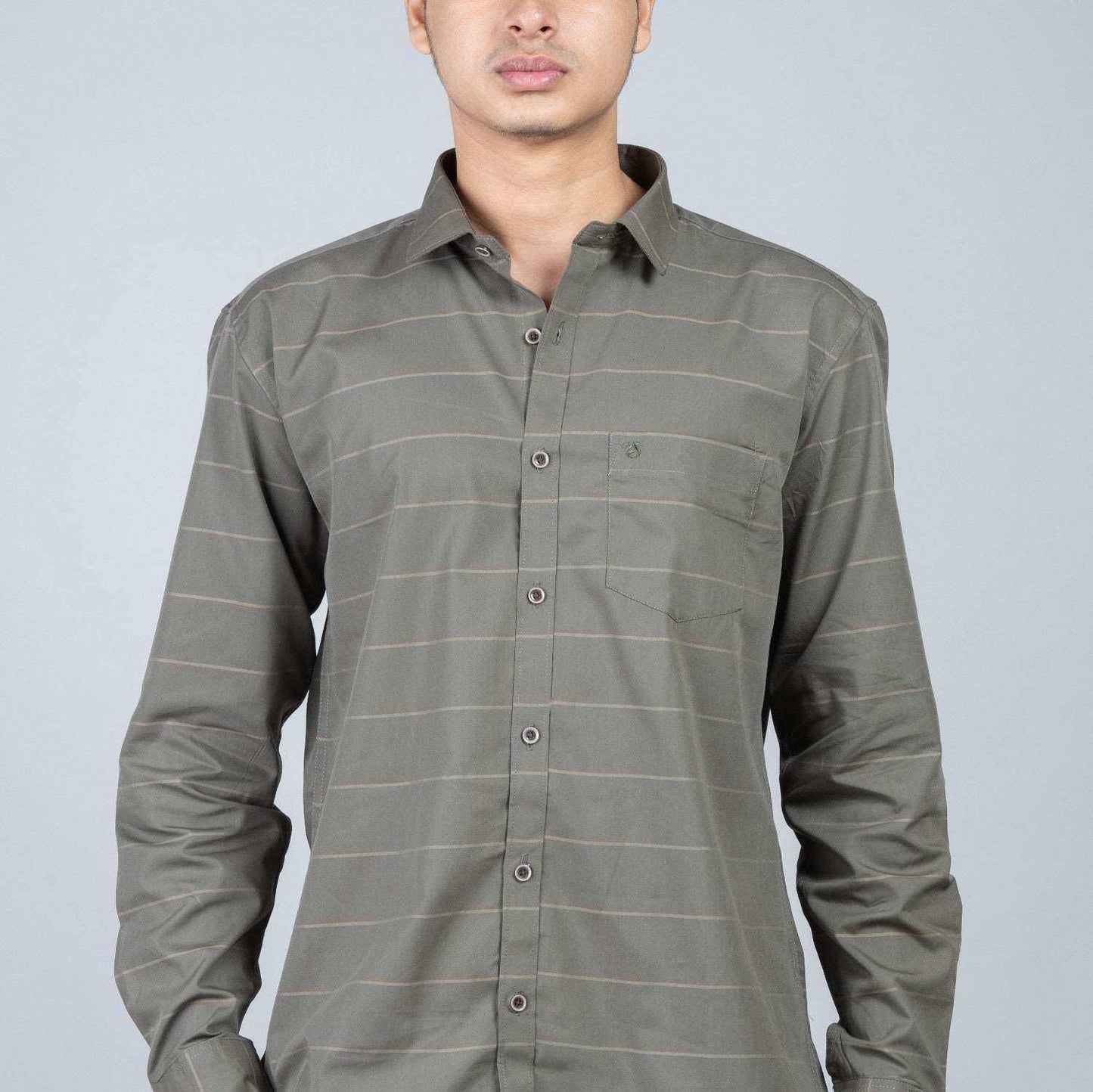 Cotton Regular Full Shirt - green stripped