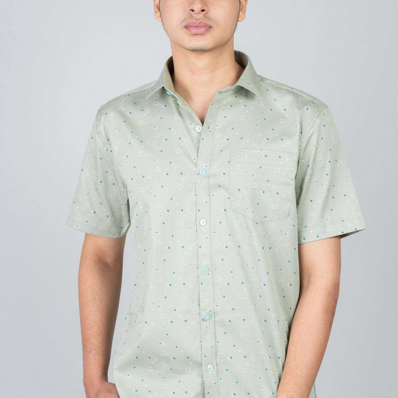 Cotton Slim Fit Half Shirt - Green print