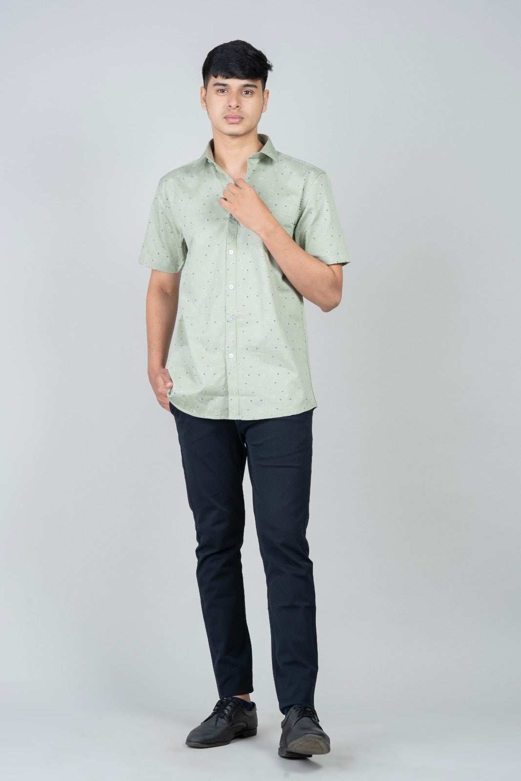 Cotton Slim Fit Half Shirt - Green print