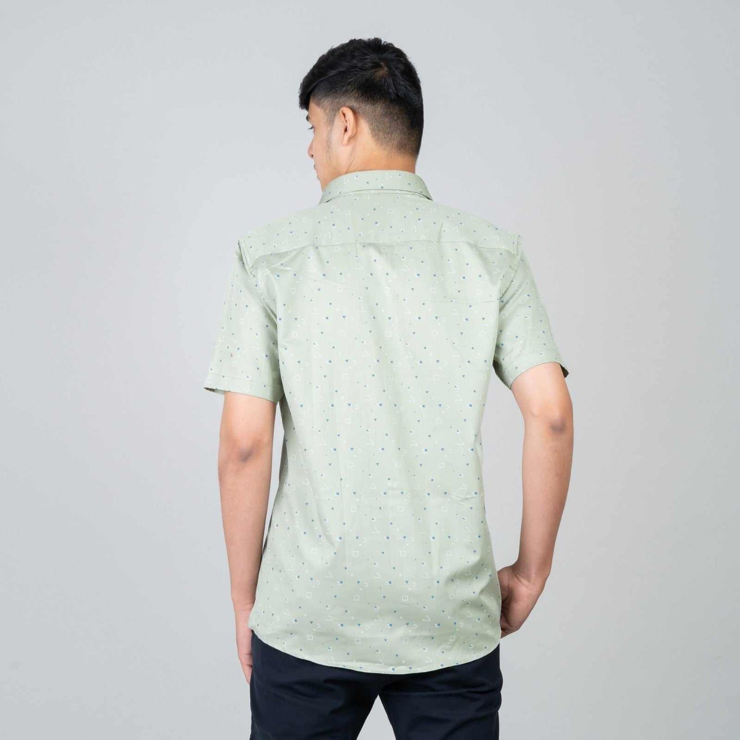 Cotton Slim Fit Half Shirt - Green print