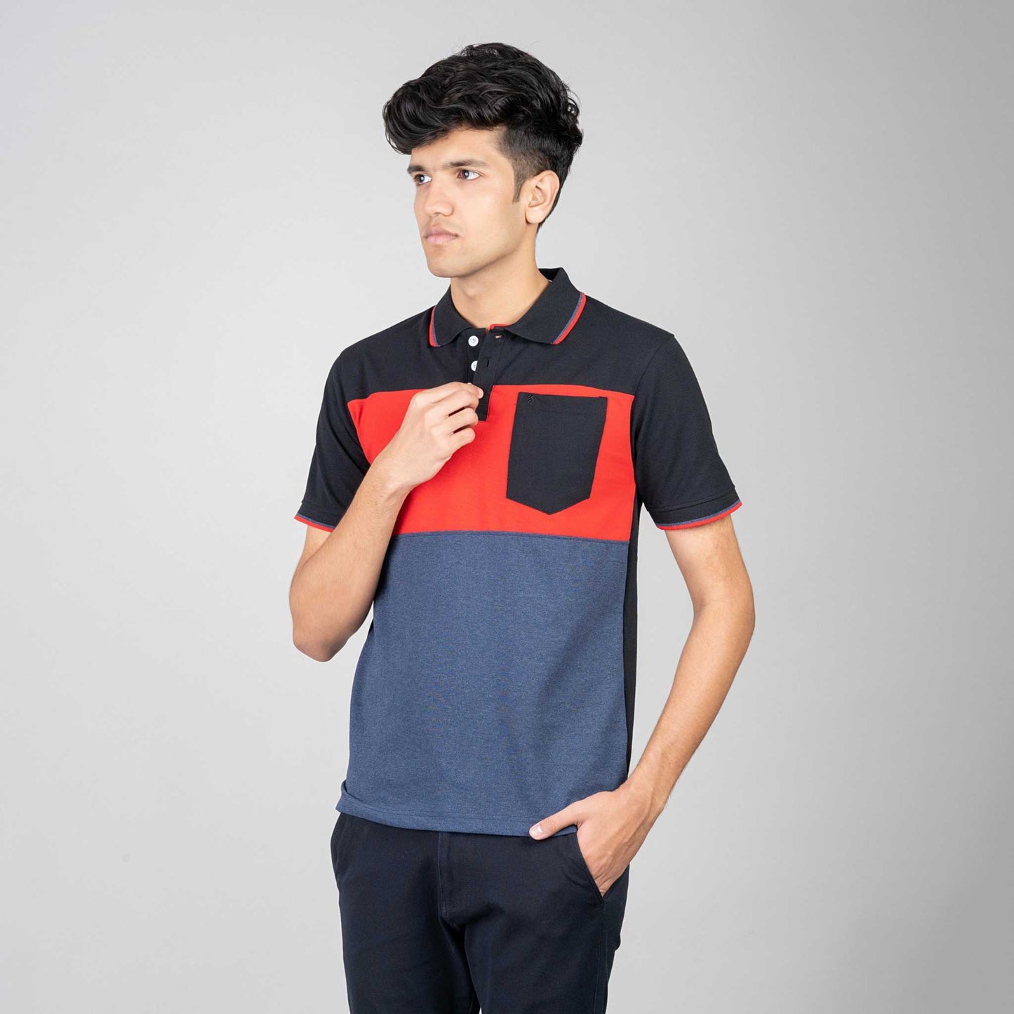 Polo T-shirt with Pocket - Black, Red, Blue