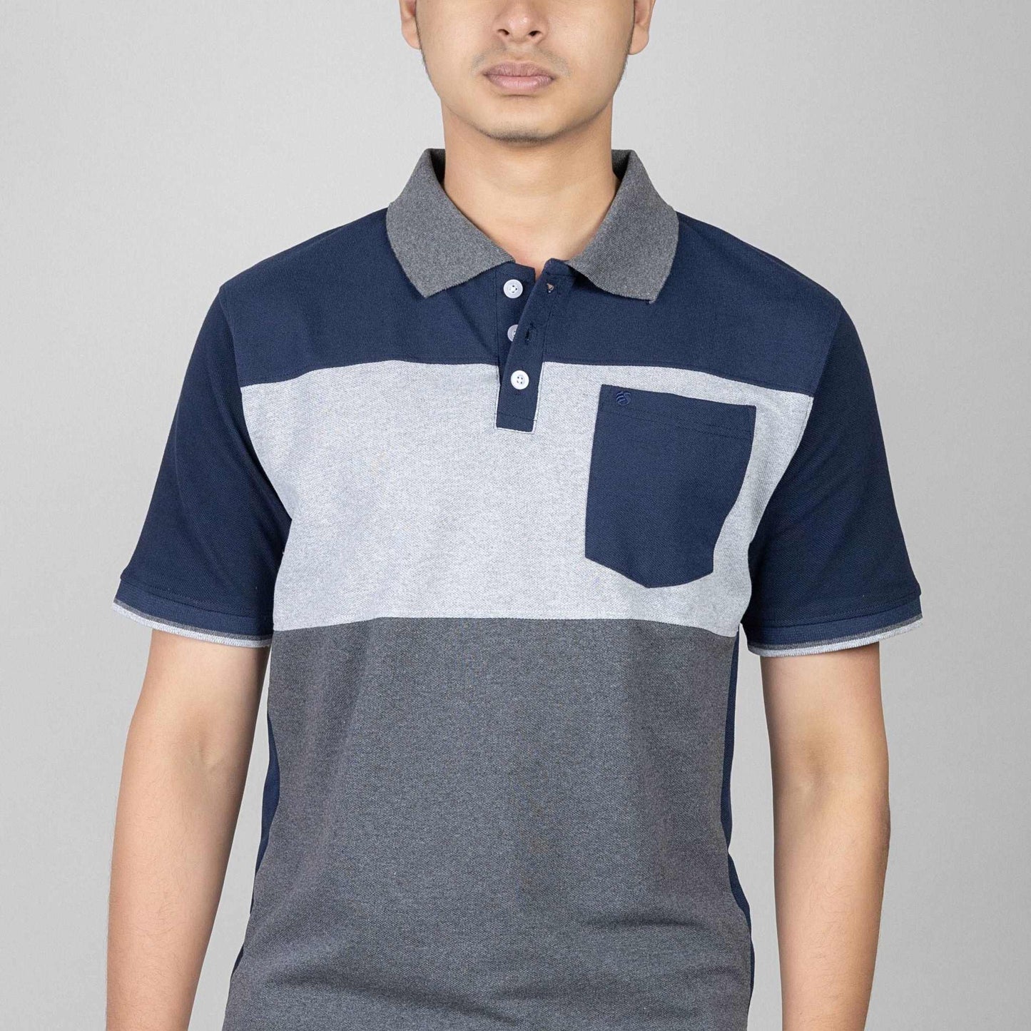 Polo T-shirt with Pocket - Blue, Grey