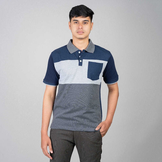 Polo T-shirt with Pocket - Blue, Grey