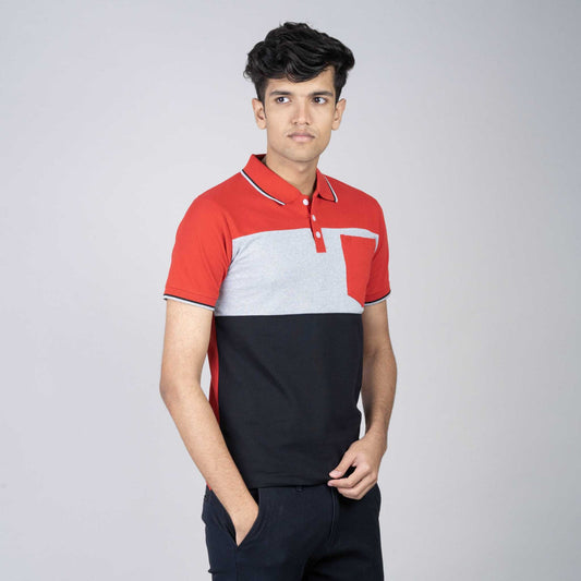 Polo T-shirt with Pocket - Red, Grey, Black