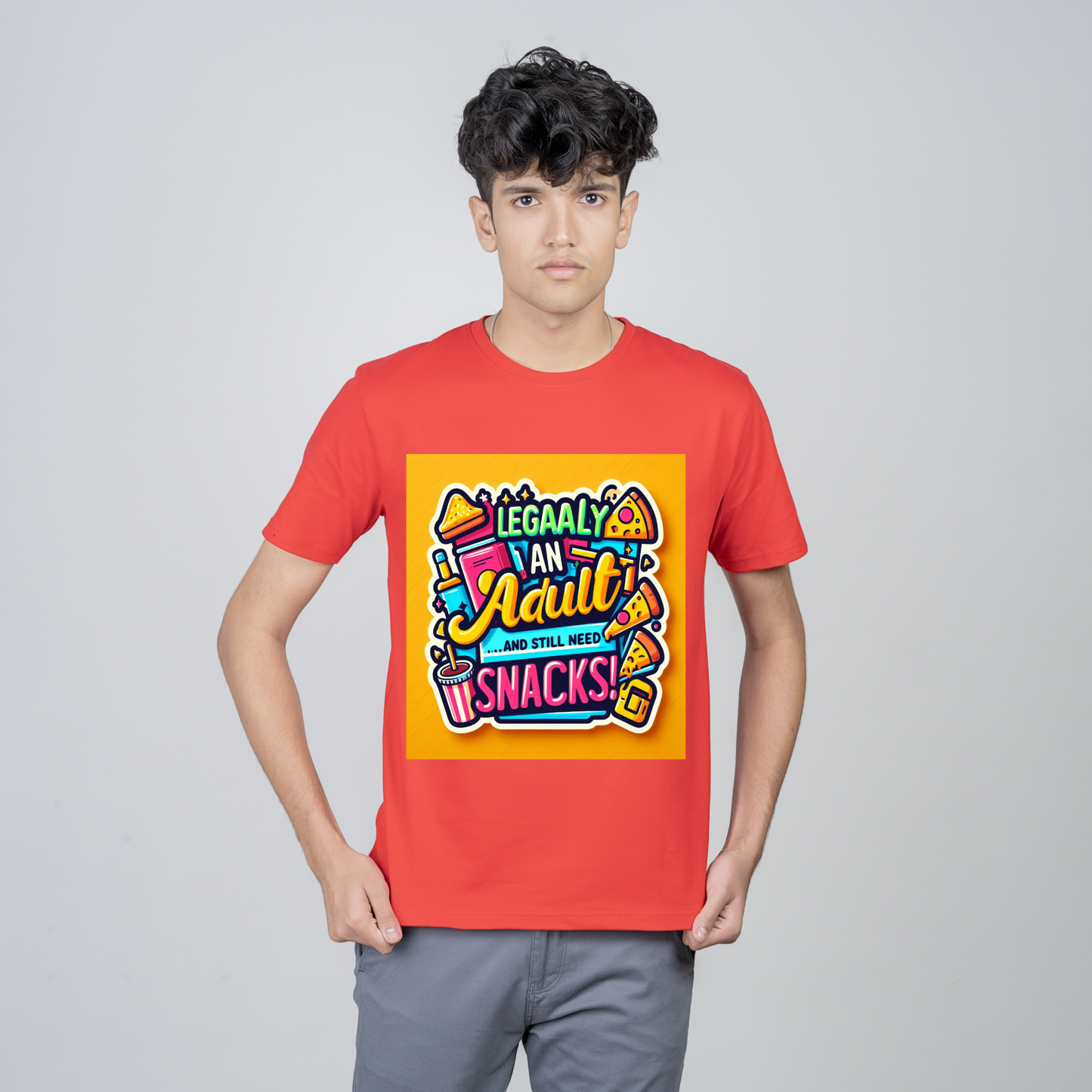 Men Printed, Typography Round Neck Pure Cotton Red T-Shirt