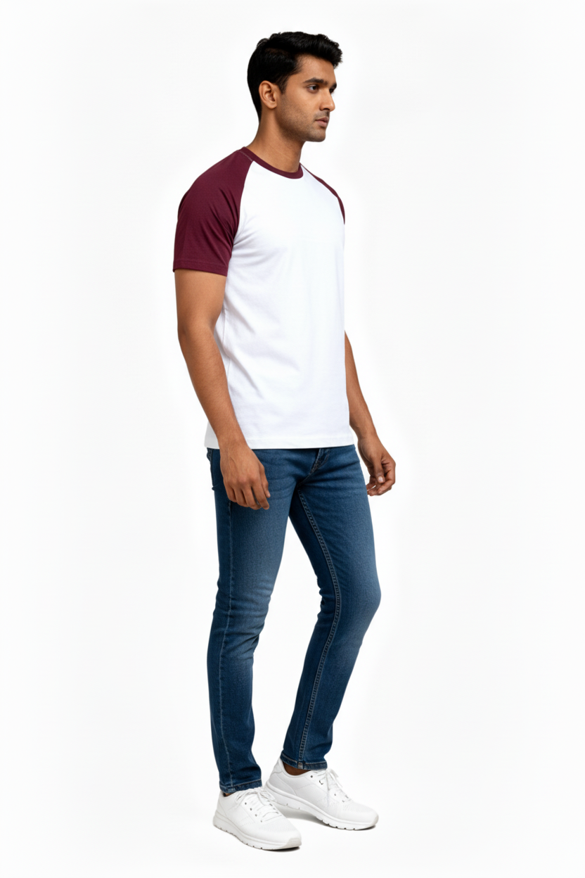 Classic Raglan Half-Sleeve T-Shirt (White/Cardinal Heather)