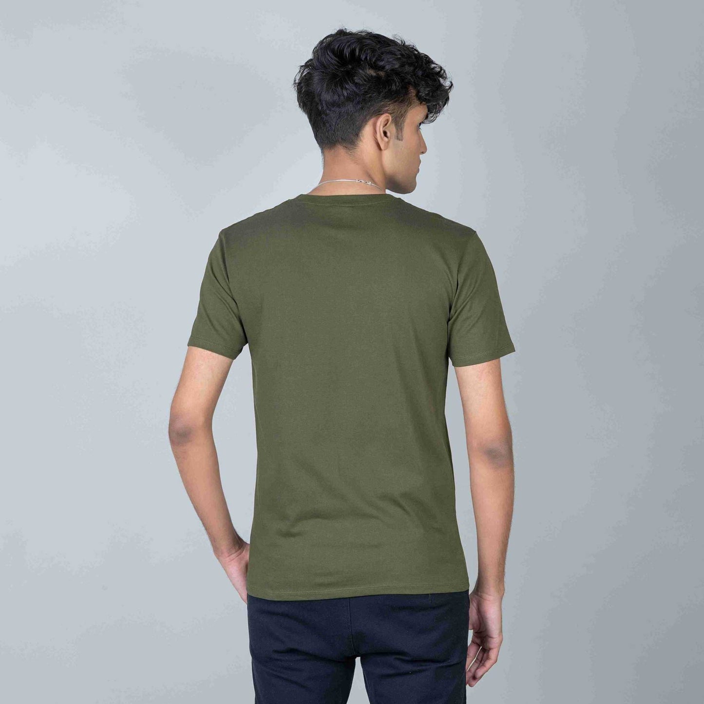 Cotton Slim Round Neck T-Shirt - Olive Green