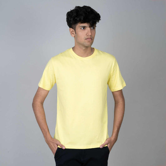 Cotton Slim Round Neck T-Shirt - Pale Yellow