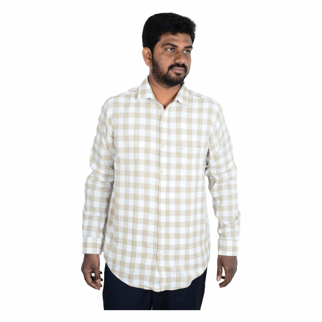 Cotton Regular Full Shirt White and Pale Brown full