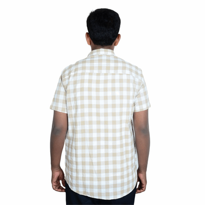 Cotton Slim Fit Half Shirt - Pale Brown - Half Sleeve