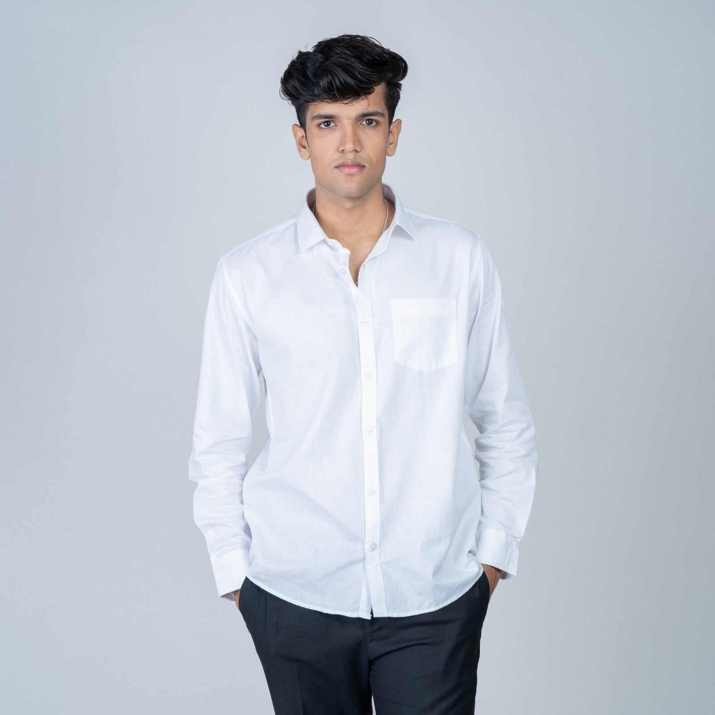 Cotton Regular Full Shirt -white