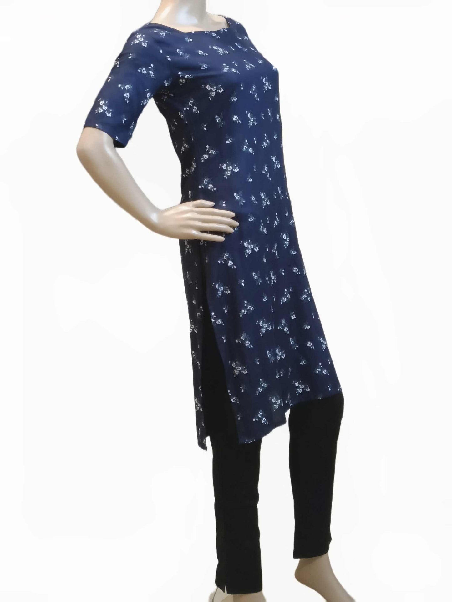 Blue Cotton Kurthi with Boat Neck eSiddhi