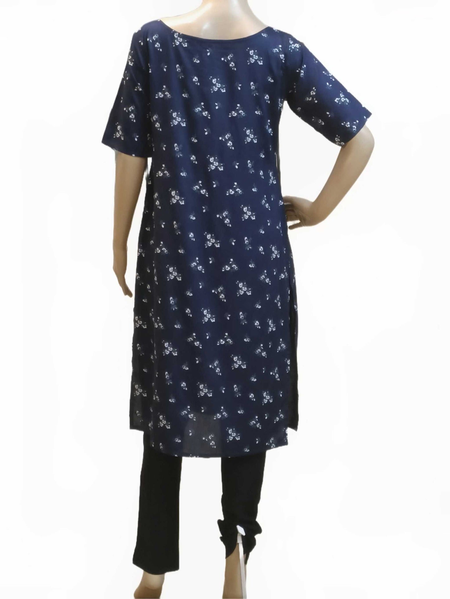 Blue Cotton Kurthi with Floral Print eSiddhi