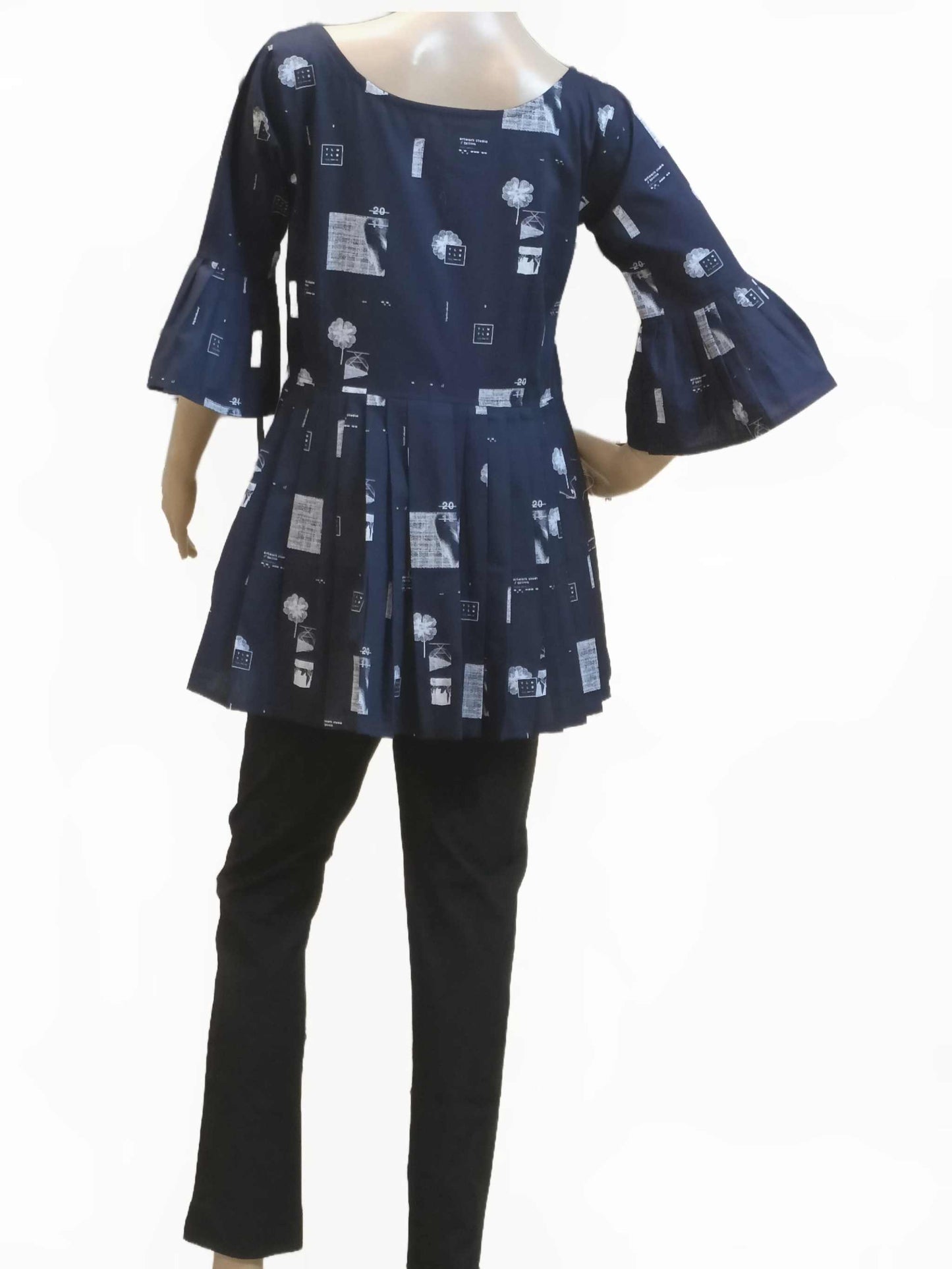 Blue cotton Tunic (Geometric design) eSiddhi