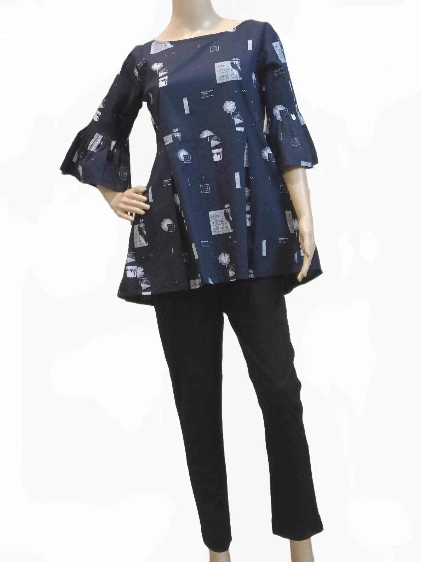 Blue cotton Tunic (Geometric design) eSiddhi