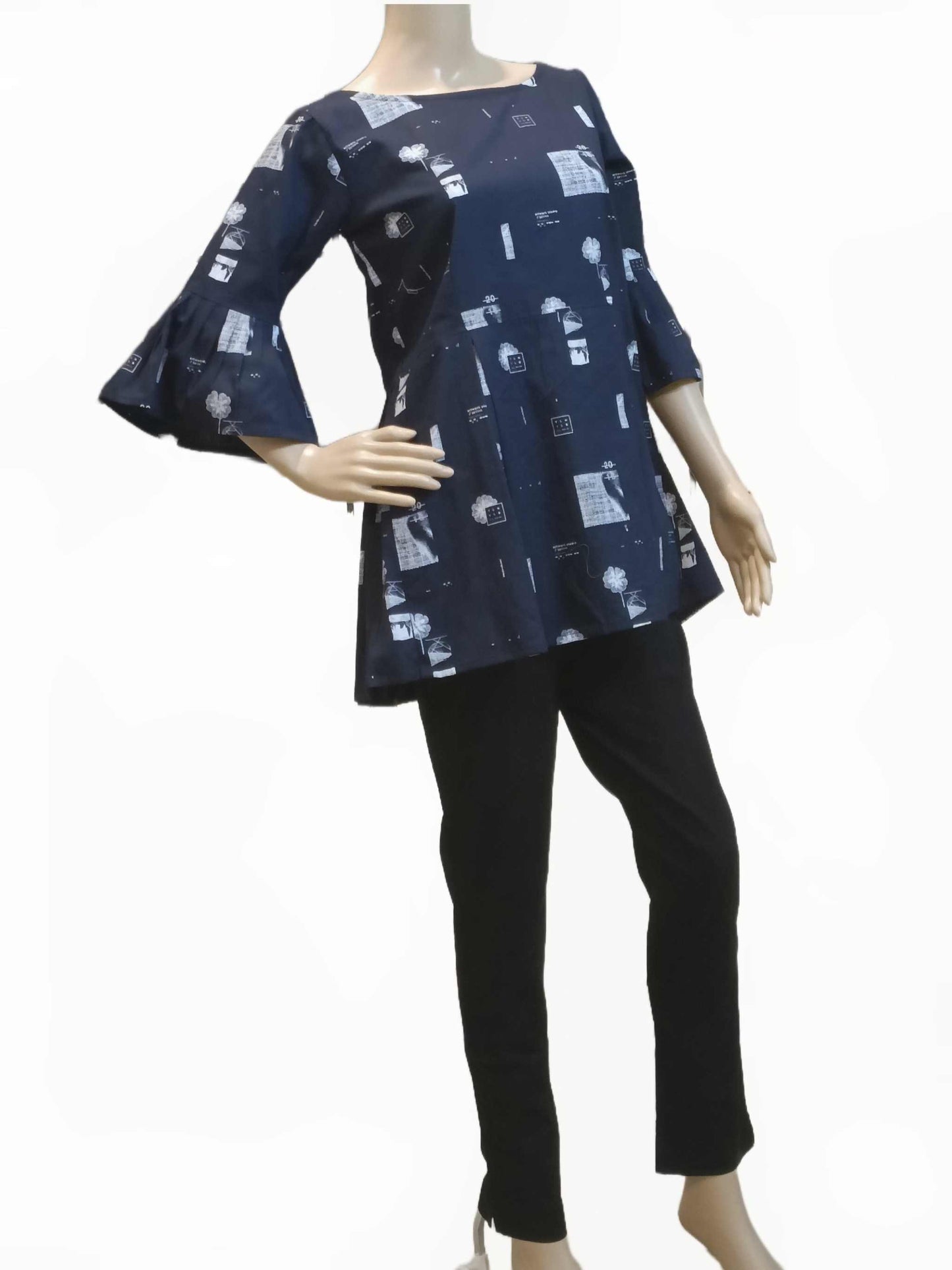 Blue cotton Tunic (Geometric design) eSiddhi