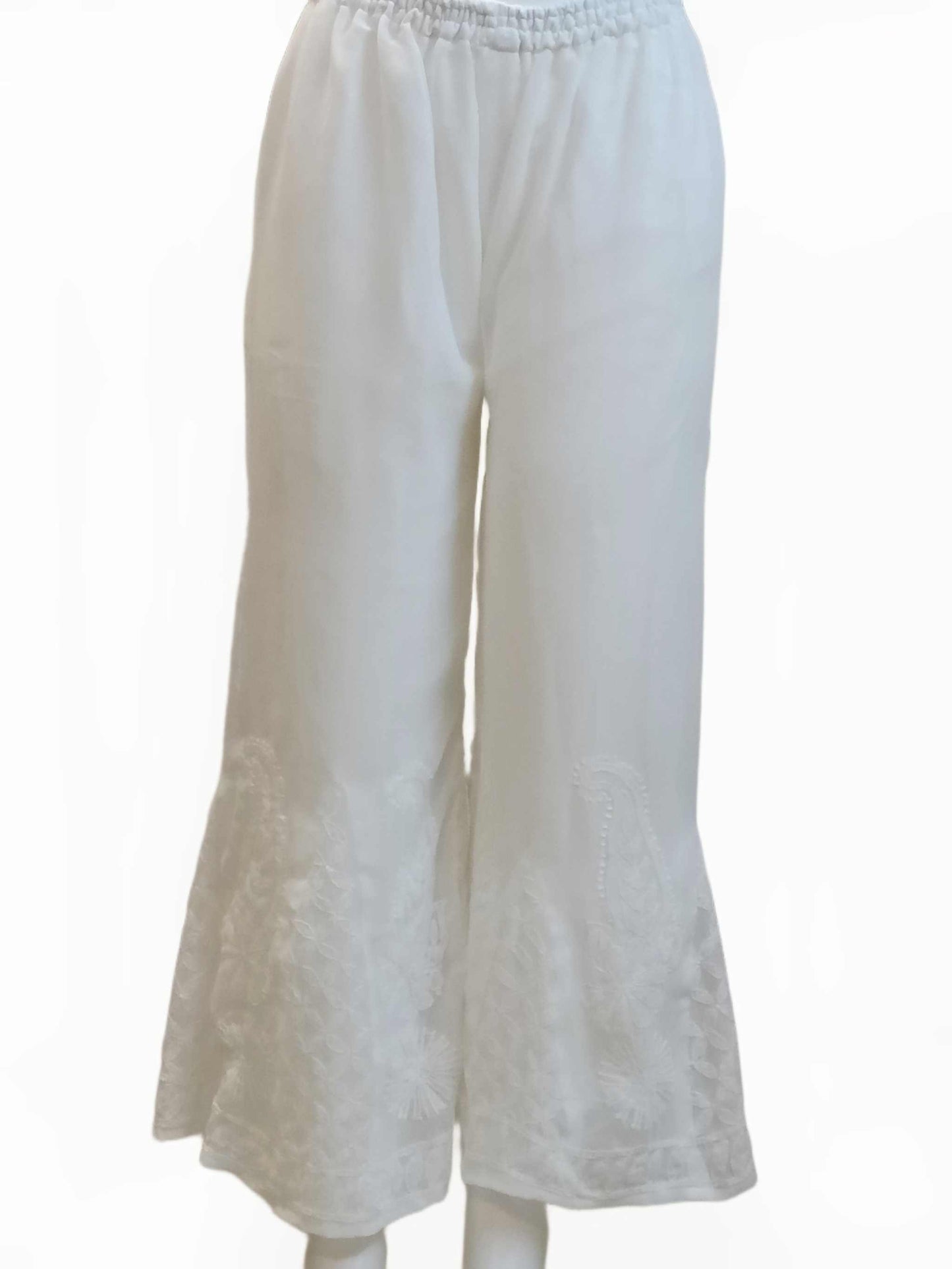 Hand Embroidered Chikan White Chiffon Sharara eSiddhi