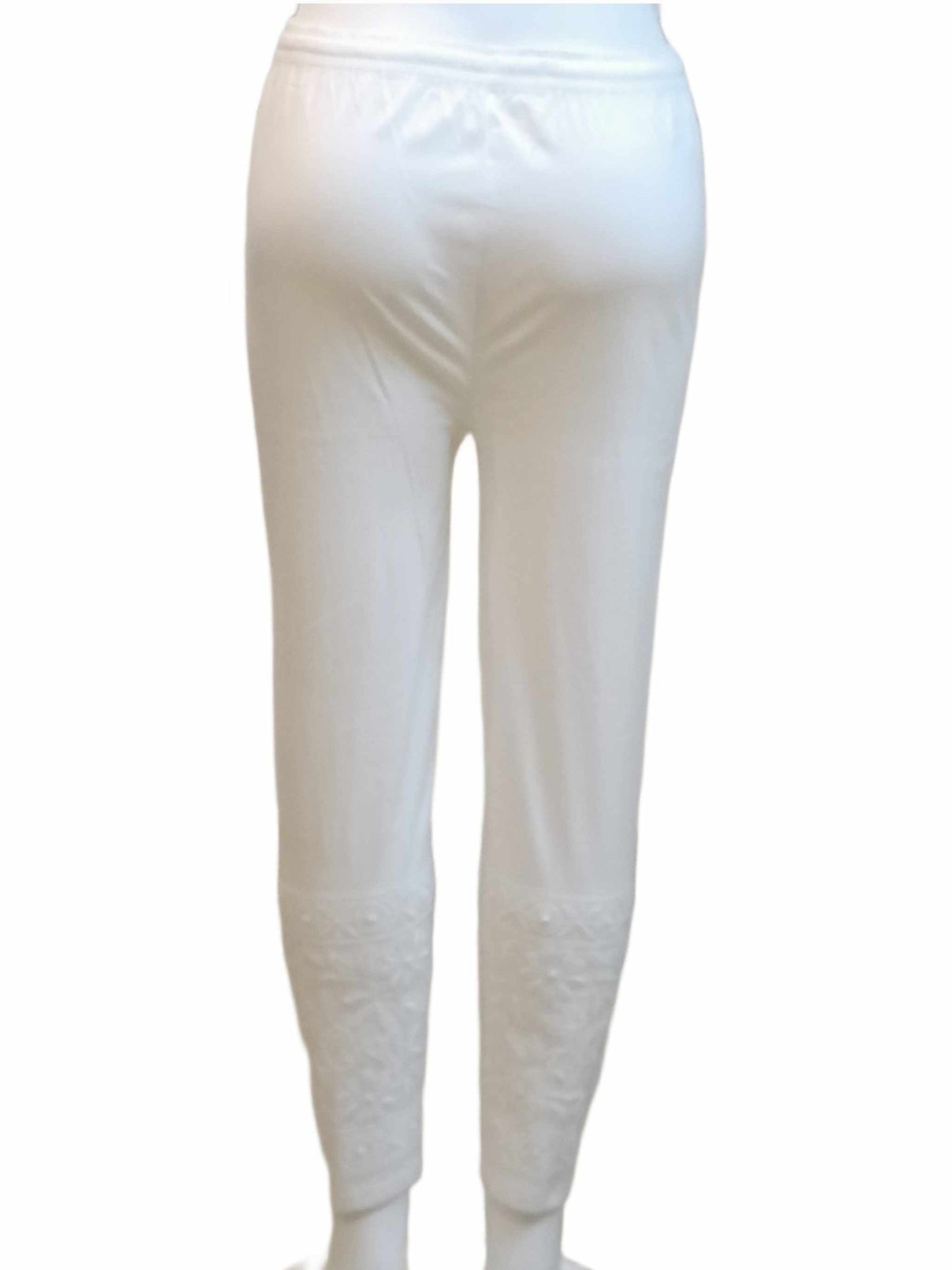 Hand Embroidered Cotton White Chikan Trouser eSiddhi