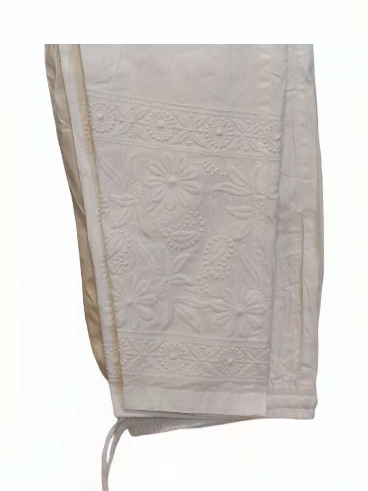 Hand Embroidered Cotton White Chikan Trouser eSiddhi