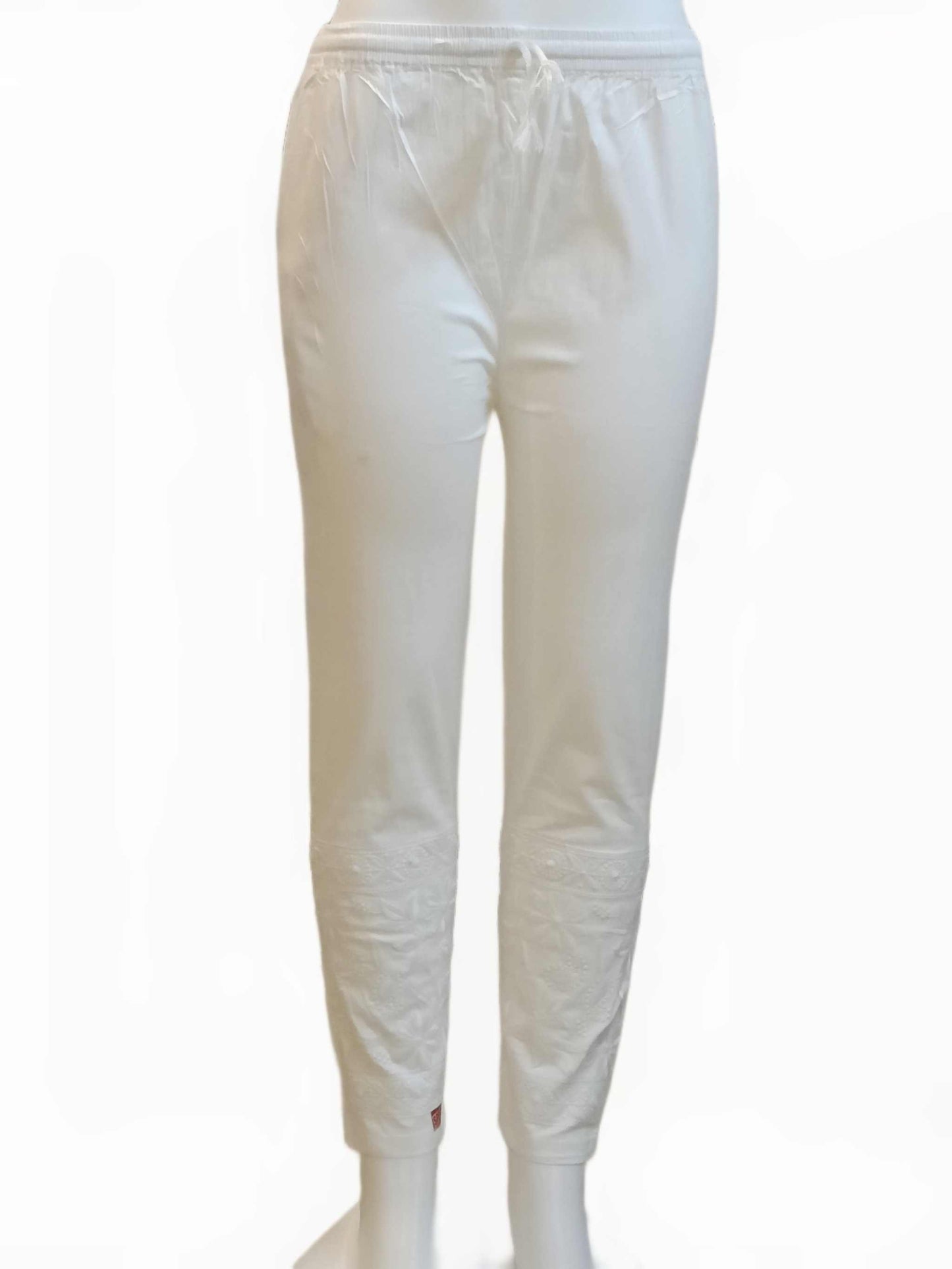 Hand Embroidered Cotton White Chikan Trouser eSiddhi