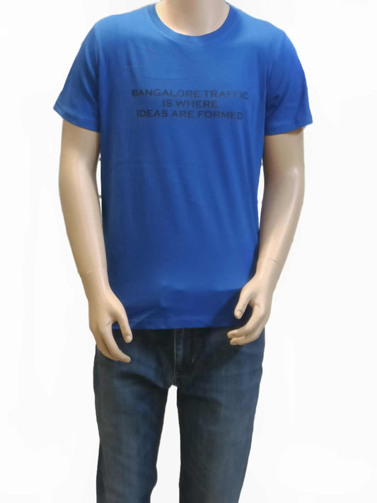 Cotton Slim Round Neck T-Shirt - Royal Blue- Bangalore Print