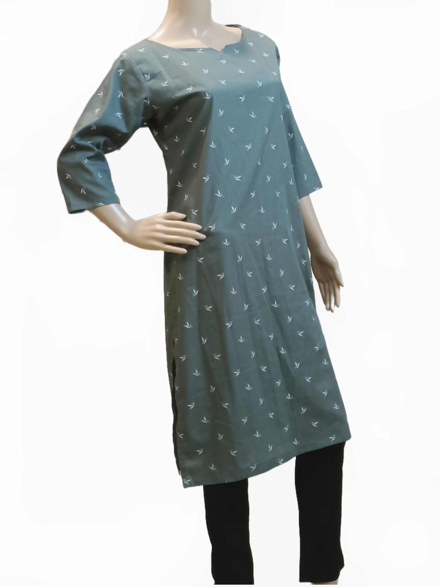 Sea Green Rayon Kurti with bird motifs eSiddhi
