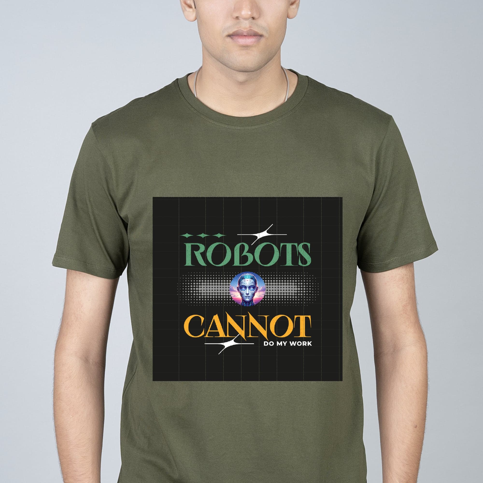 Men Printed Round Neck Pure Cotton Olive Green T-Shirt