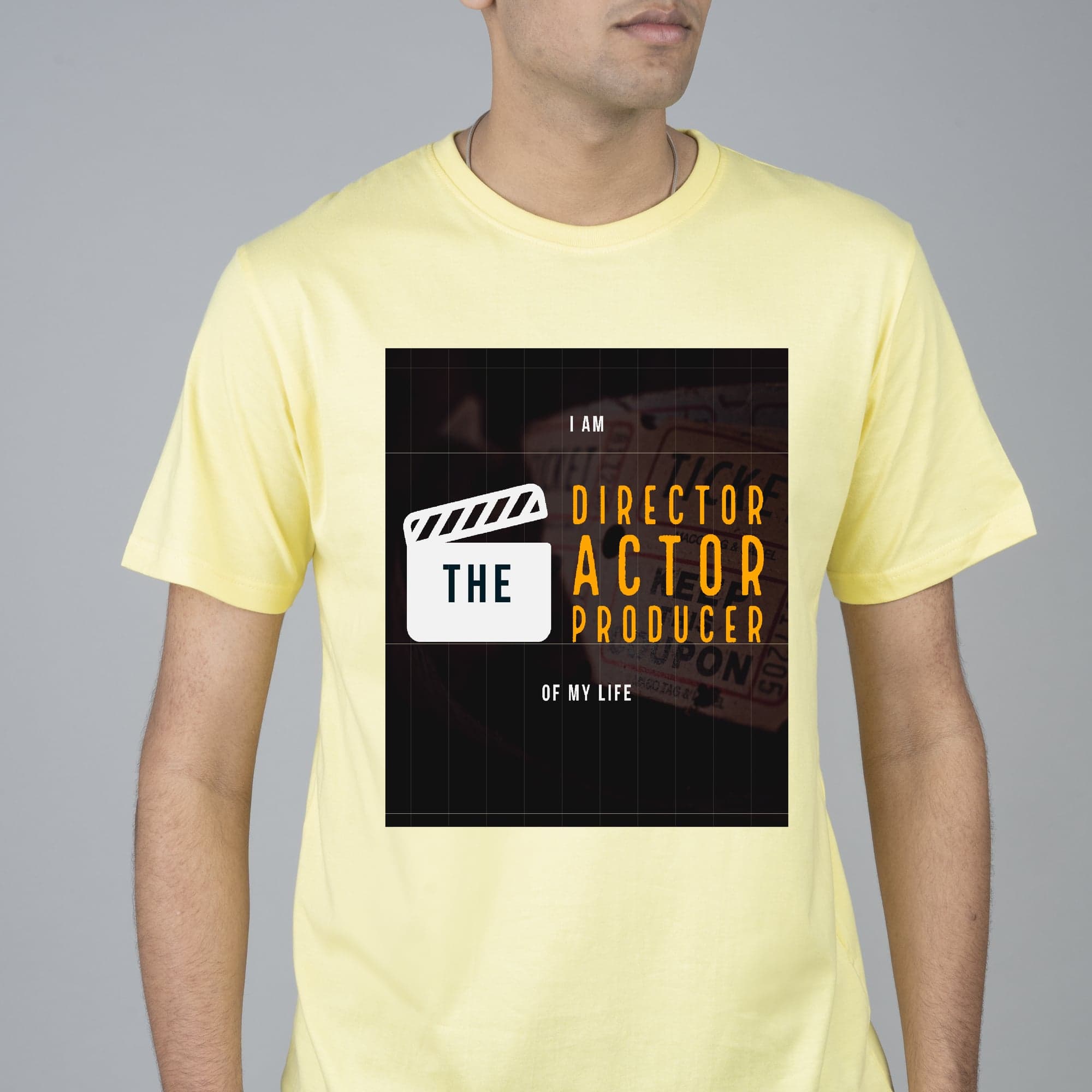 Men Printed Typography Round Neck Pure Cotton Pale Yellow T-Shirt