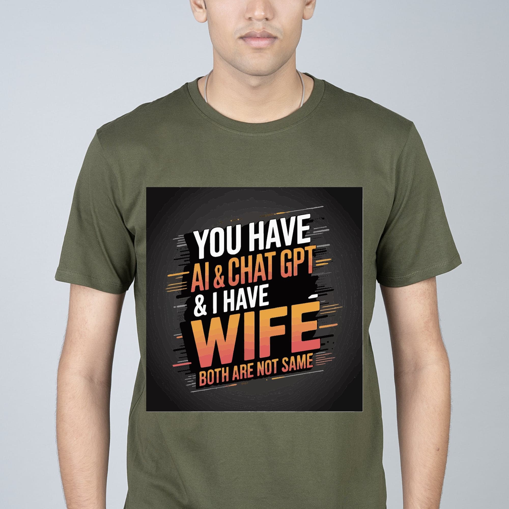 Men Typography Round Neck Pure Cotton Olive Green T-Shirt