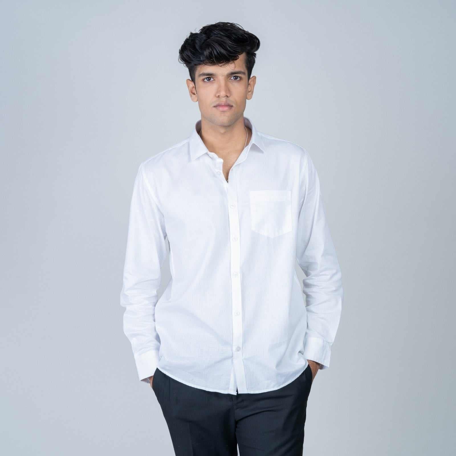 Cotton Regular Full Shirt -white