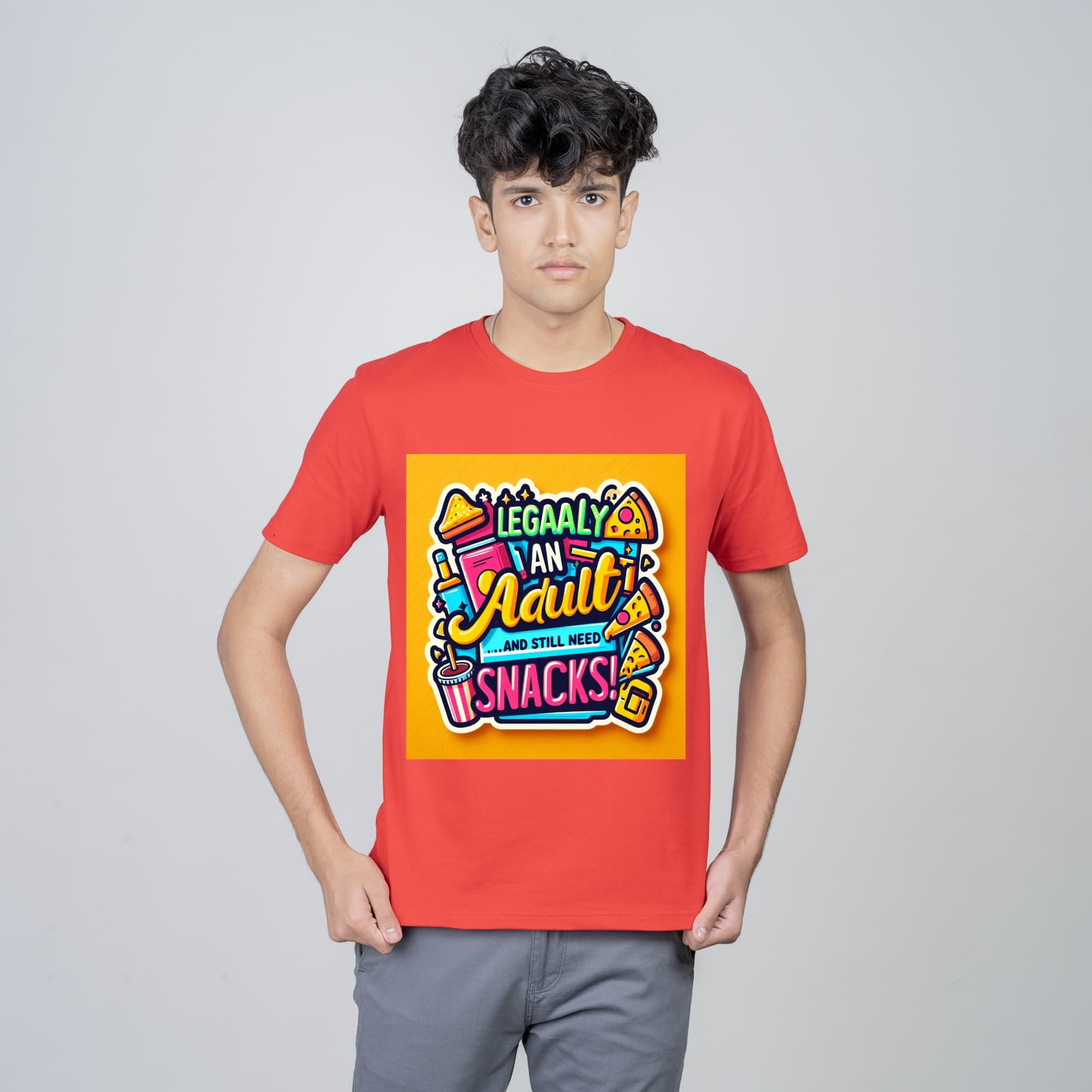 Men Printed Typography Round Neck Pure Cotton Red T-Shirt