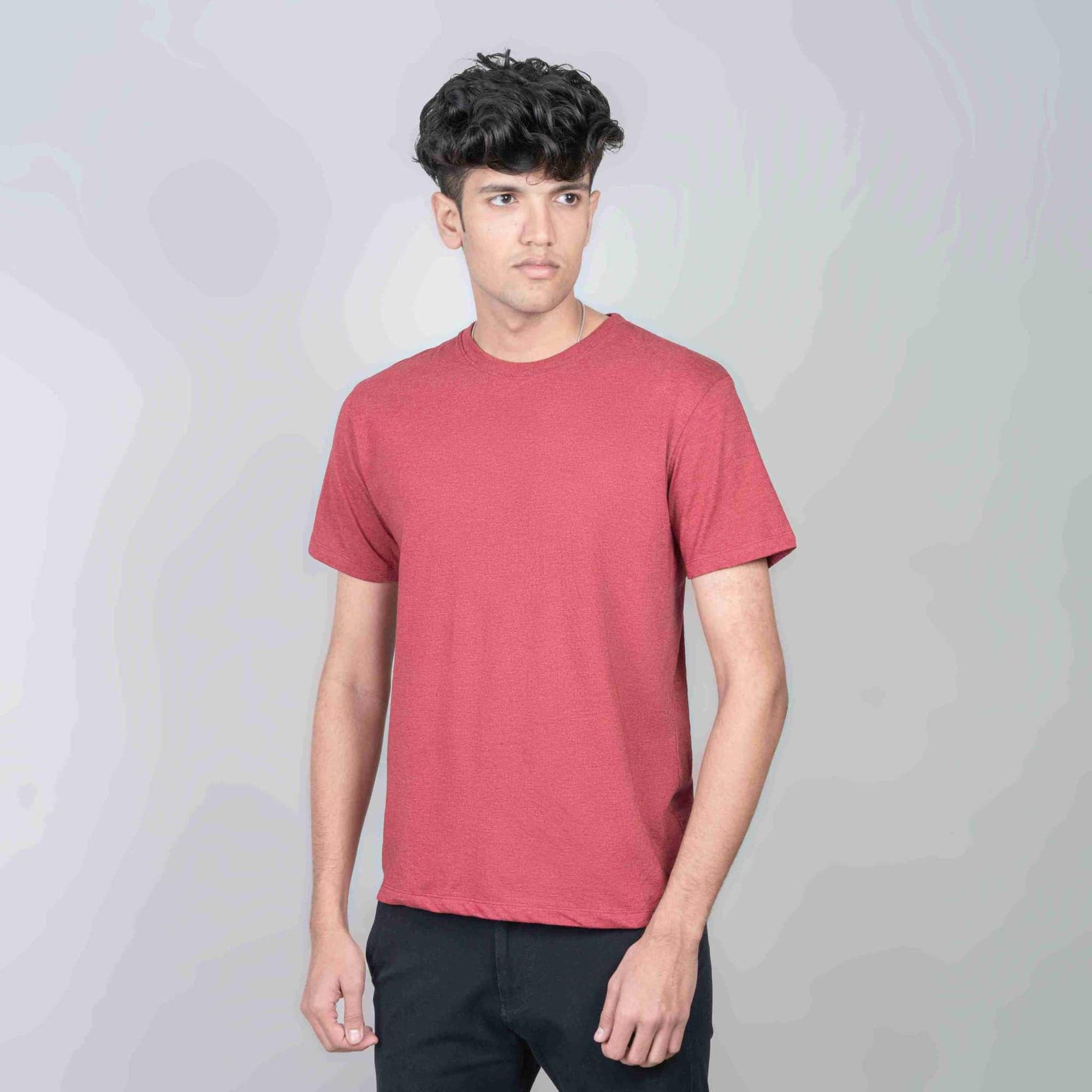 Cotton Slim Round Neck T-Shirt - Cardinal Heather