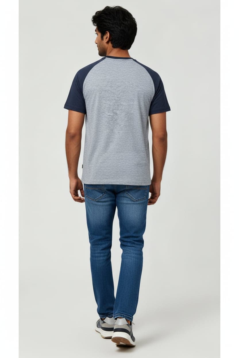 Classic Raglan Half-Sleeve T-Shirt (Grey Heather/Navy Heather)