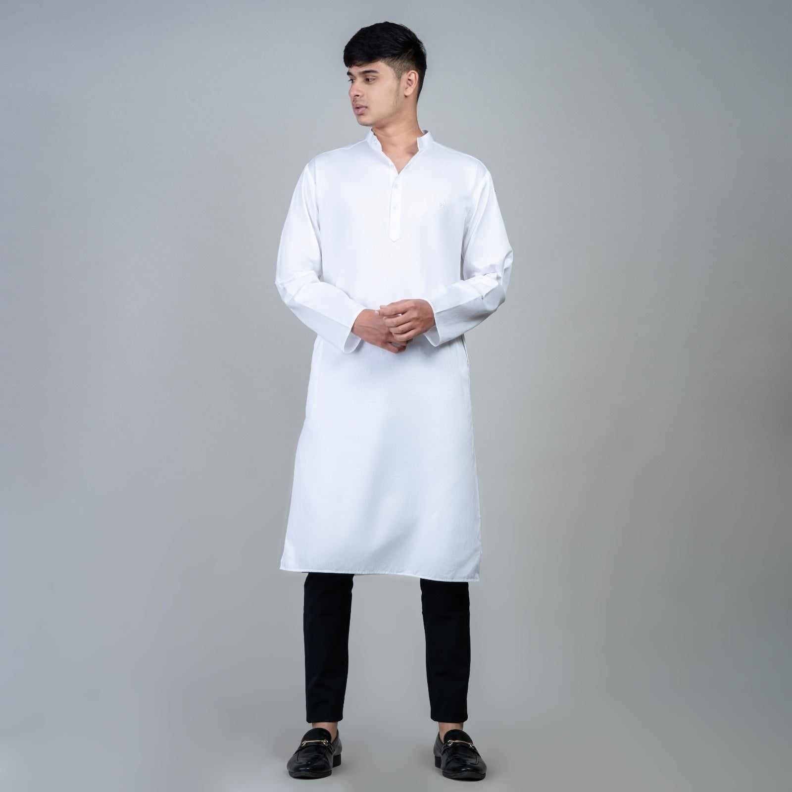 Casual long kurta for men -White