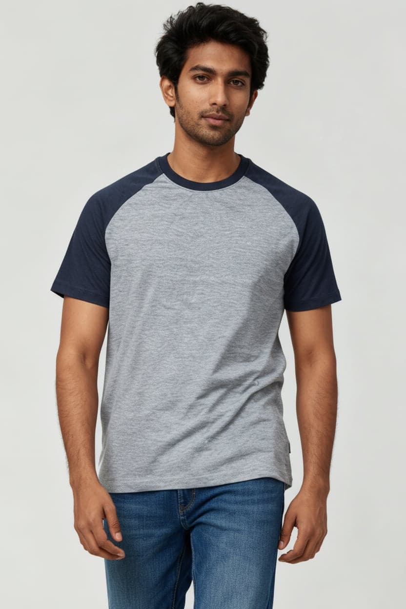 Classic Raglan Half-Sleeve T-Shirt (Grey Heather/Navy Heather)