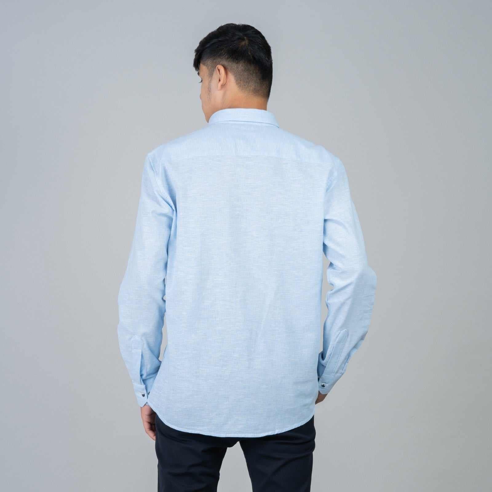 Cotton Regular Full Shirt - Sky Blue - Linen
