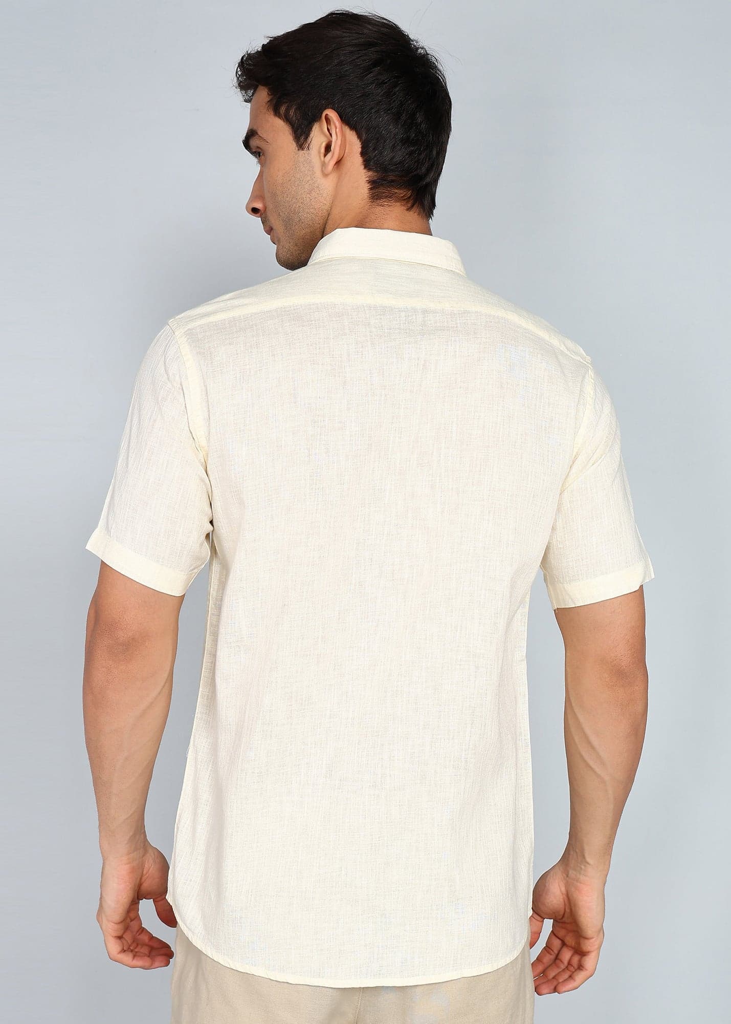 eSiddhi Men Cream Linen Half Sleeve Casual Shirt
