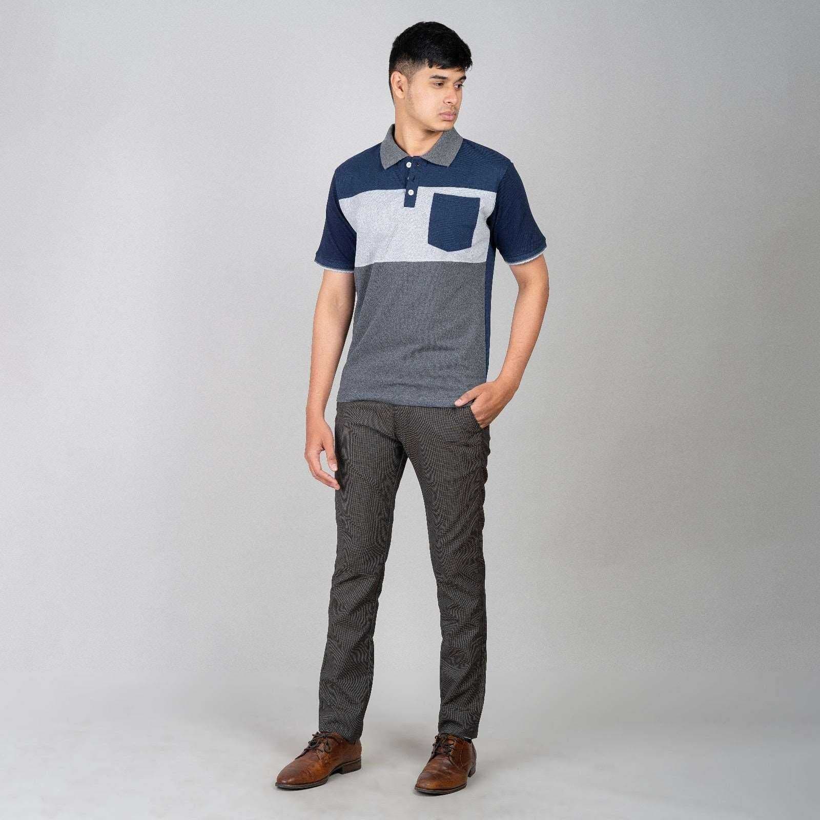 Polo T-shirt with Pocket - Blue, Grey