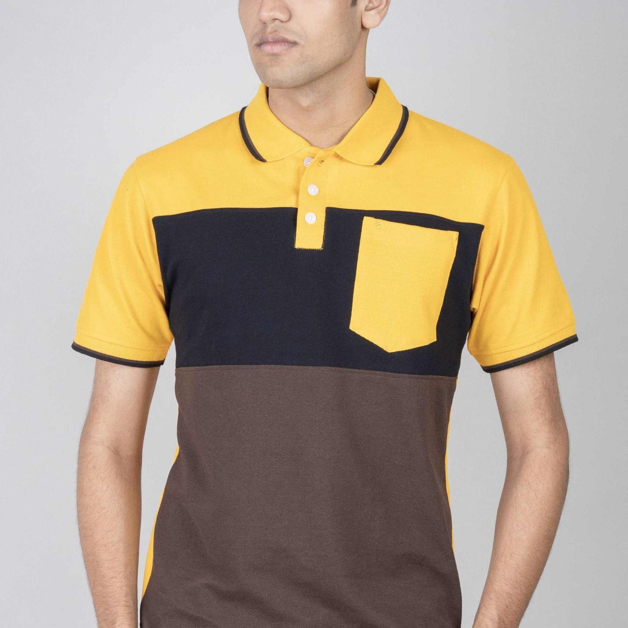 Polo T-Shirt with Pocket - Yellow, Black, Brown