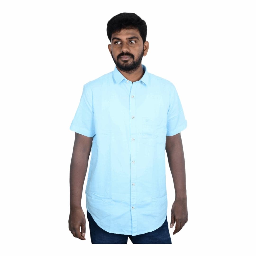 Cotton Slim Fit Half Shirt sky blue Half