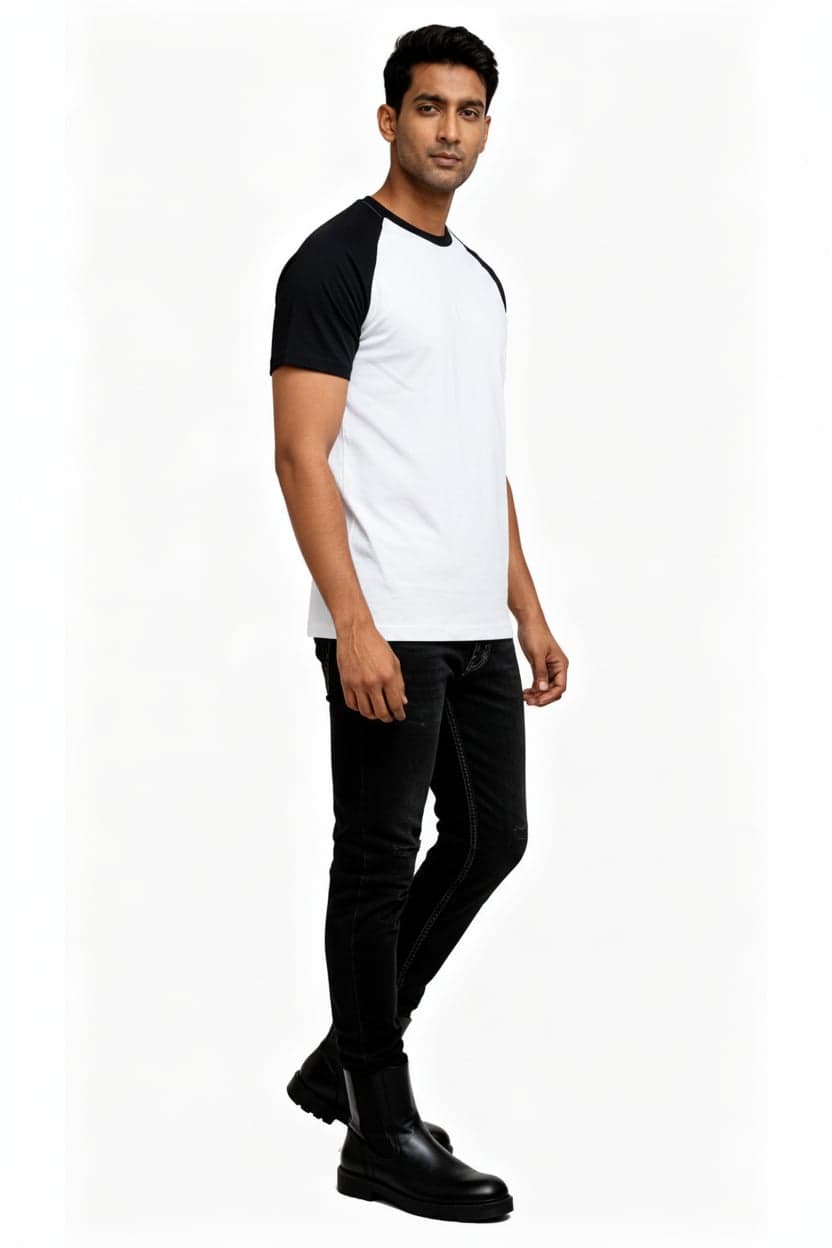 Classic Raglan Half-Sleeve T-Shirt (White/Black)
