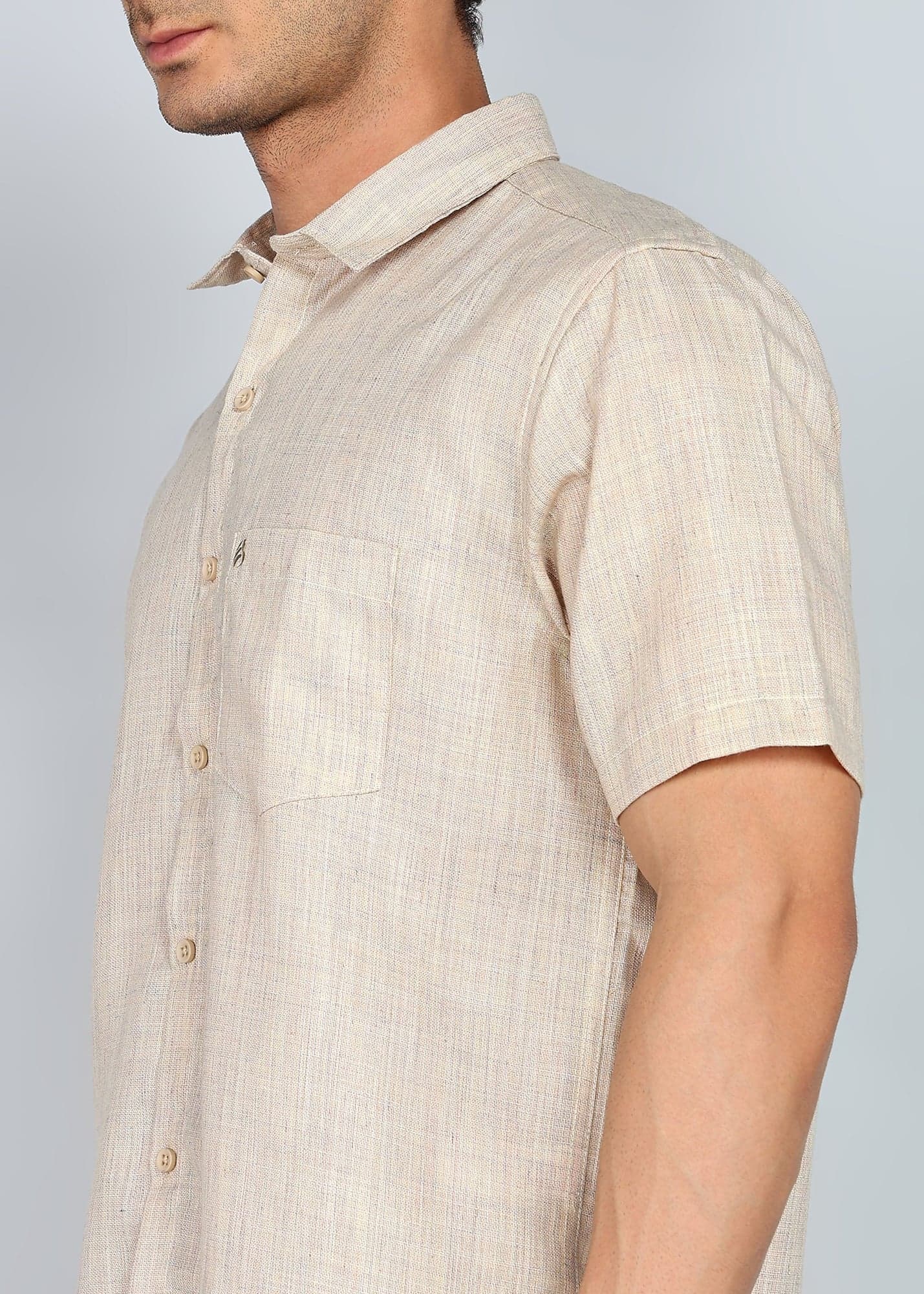 eSiddhi Men Brown Linen Half Sleeve Casual Shirt