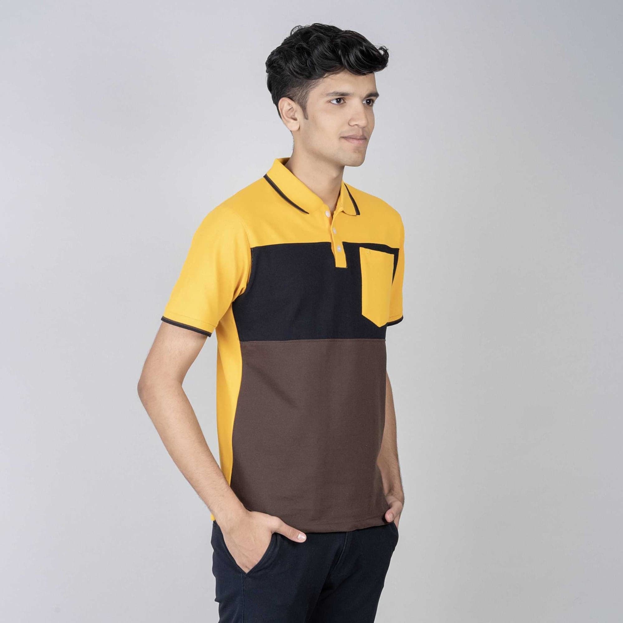 Polo T-Shirt with Pocket - Yellow, Black, Brown