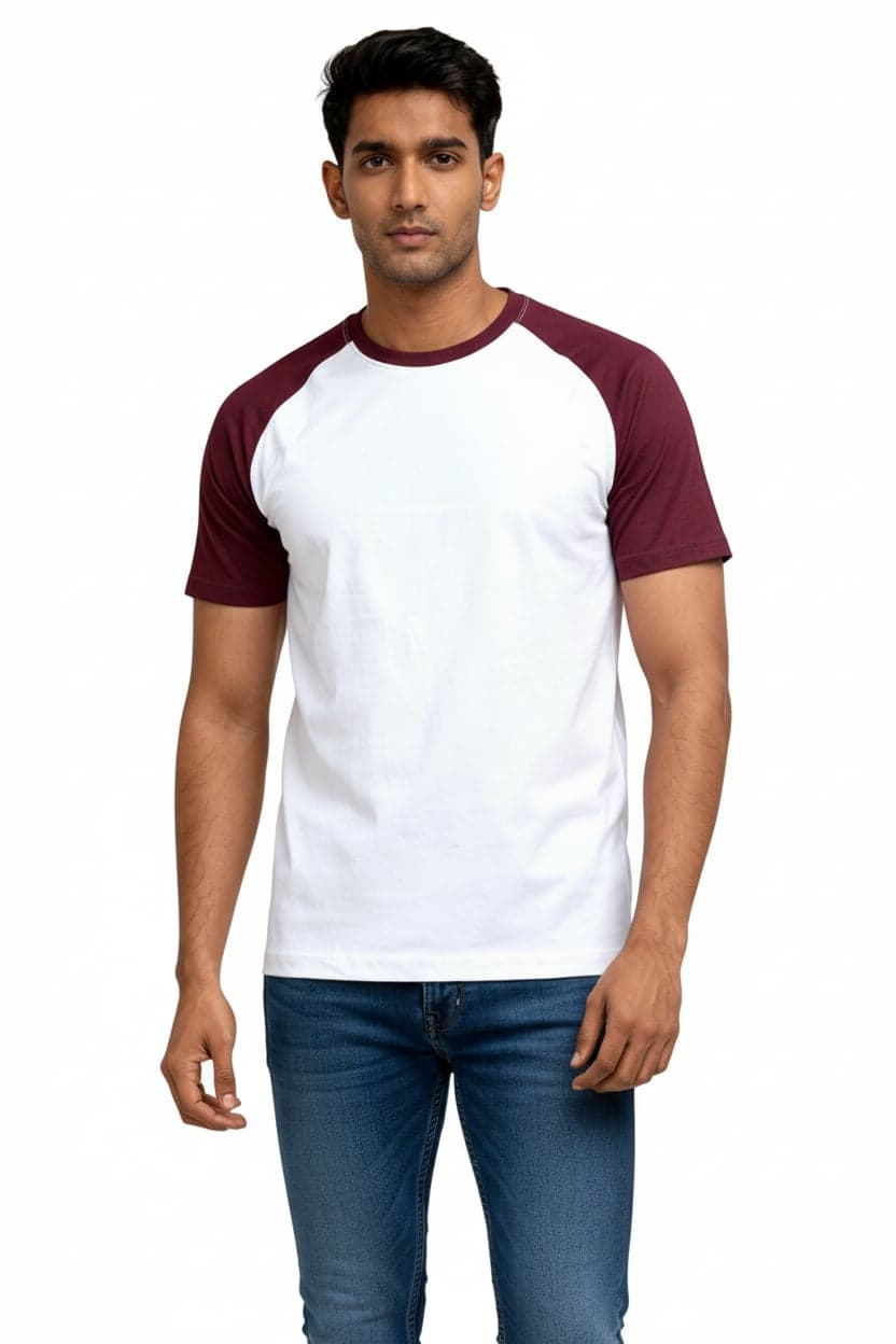Classic Raglan Half-Sleeve T-Shirt (White/Cardinal Heather)