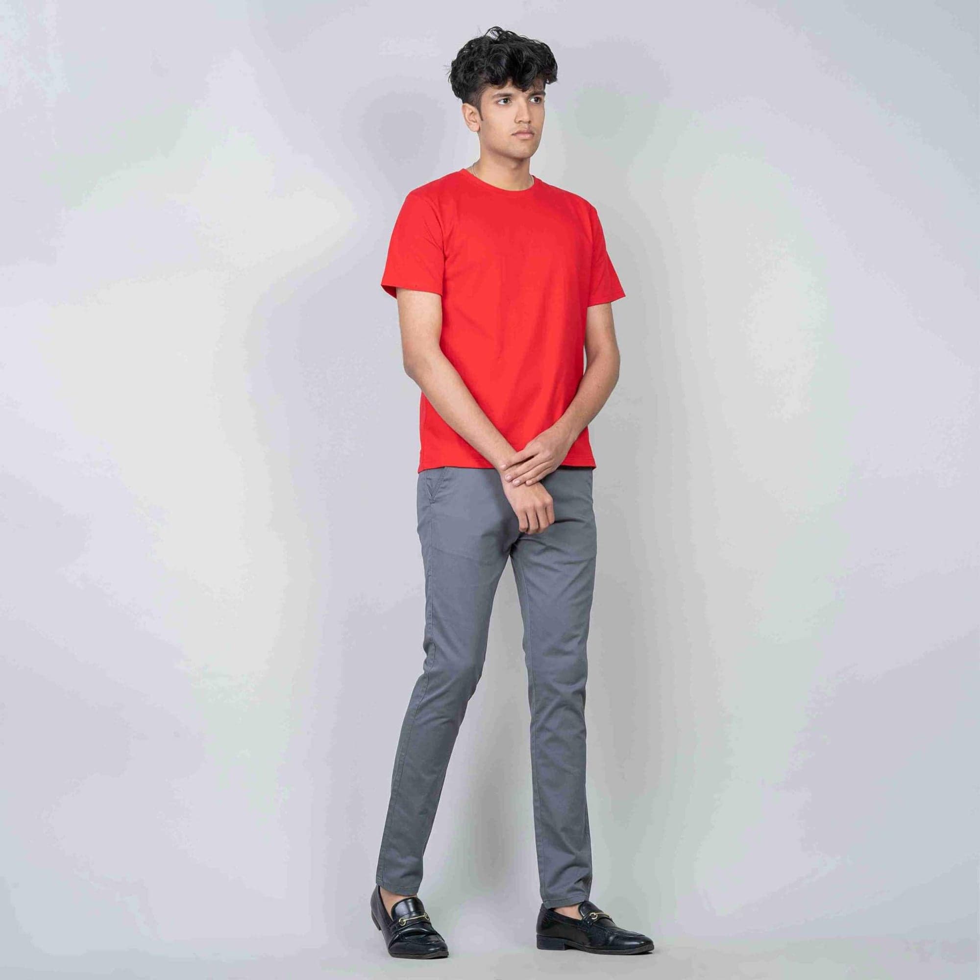 Cotton Slim Round Neck T-Shirt - Red