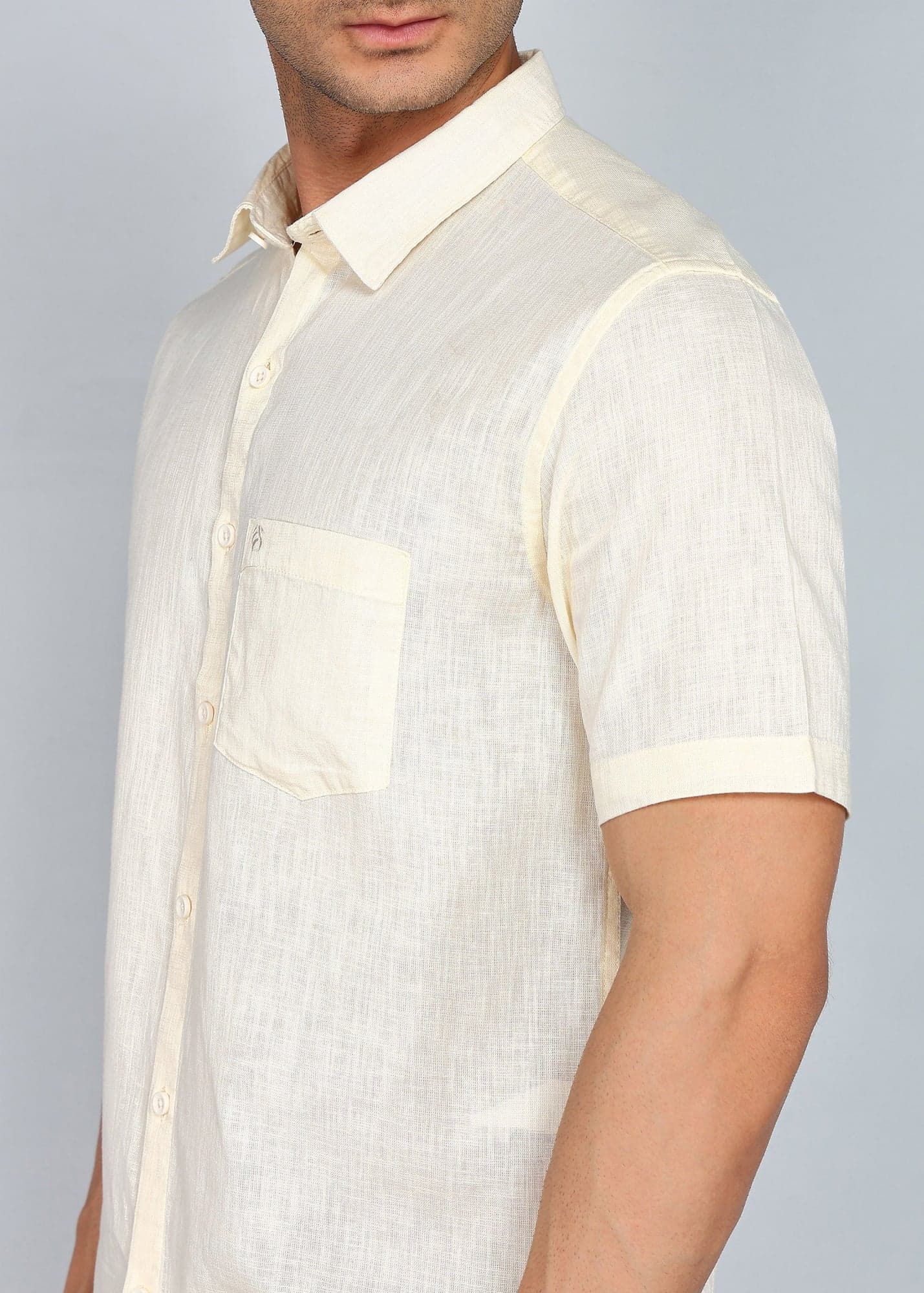 eSiddhi Men Cream Linen Half Sleeve Casual Shirt